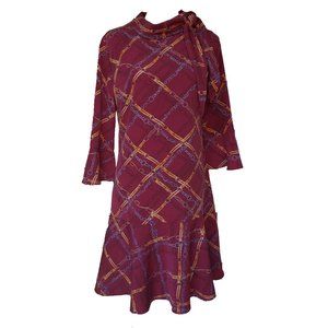 Karl Lagerfeld Burgundy 6Retro 60s Tie Neck Dress